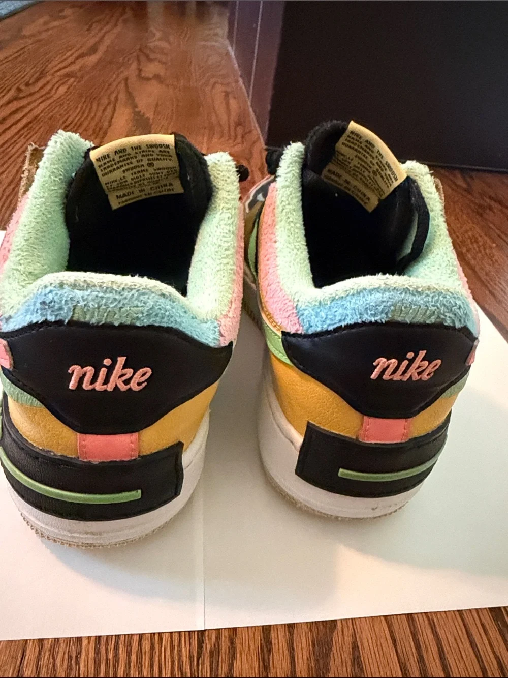 Nike Air Force 1 Multi-Color Low-Top Sneakers in Coral Pink, Mint, & Yellow